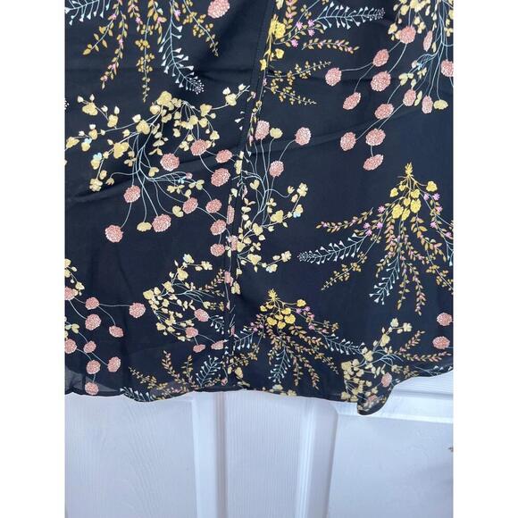 Philosophy Womens Black Floral V-Neck Cuffed Short Sleeve Blouse Bohemian Size S - Picture 6 of 11